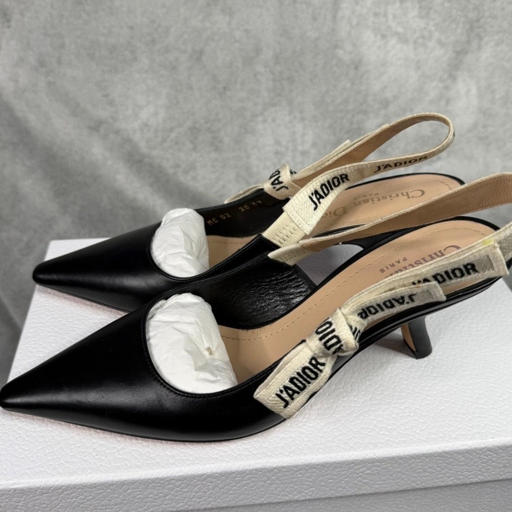 Christian Dior JAdior Slingback Heels Black Lambskin Ribb Size 37 - Picture 8 of 10